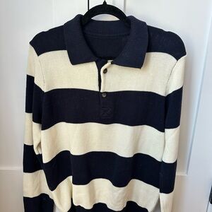 Brandy Melville Navy & White Striped Rugby Polo